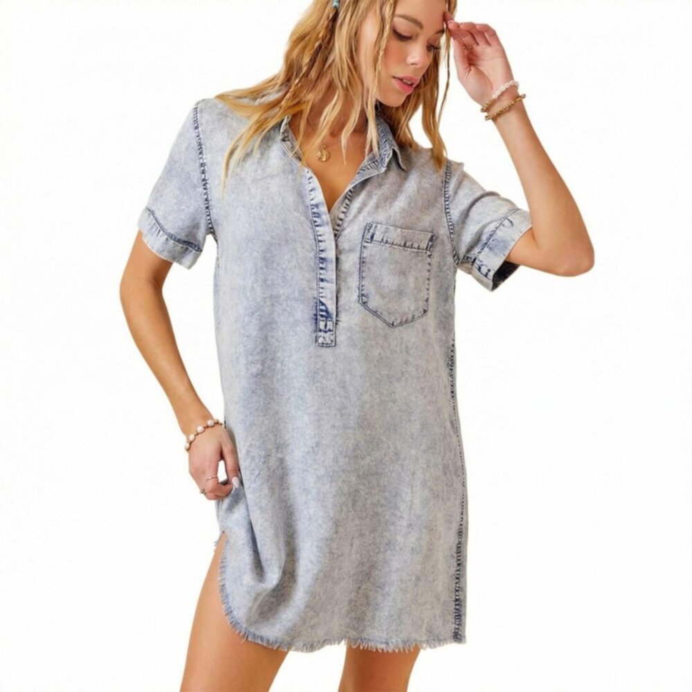 Rails Valerie Denim shirt Dress Size S Blue Acid Wash jean Short Sleeve